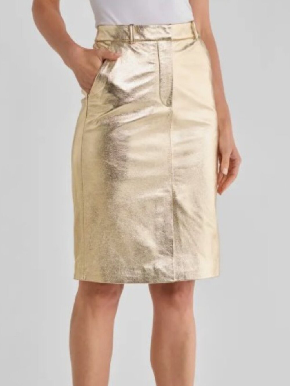 Veronica Beard Maxine Metallic Leather Midi Skirt
